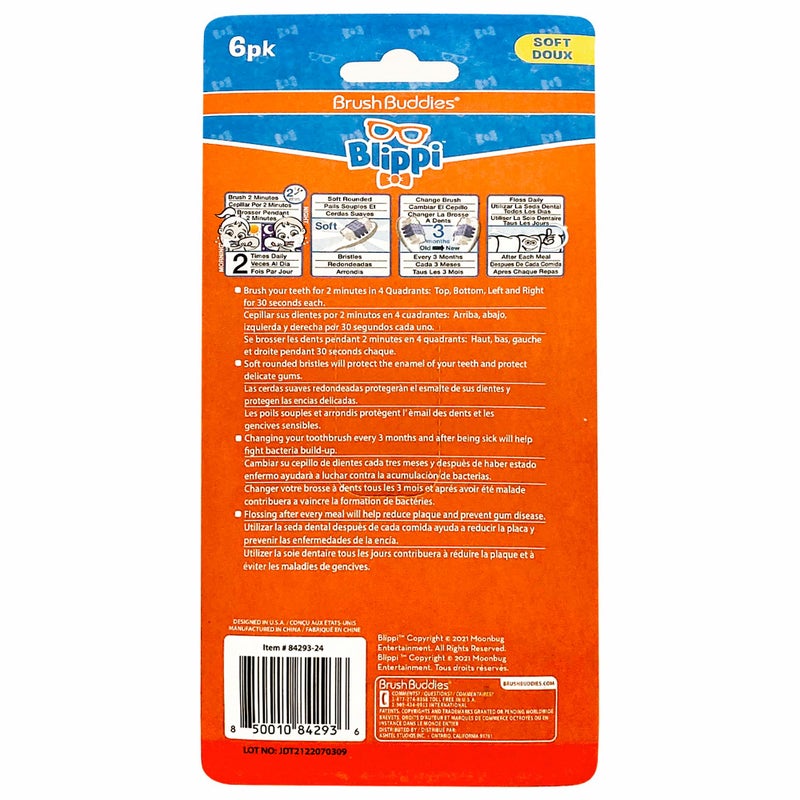 Brush Buddies Blippi Kids Toothbrushes, Manual Toothbrushes for Kids, Toothbrush for Toddlers 2-4 Years, Blippi Childrens Toothbrush, Soft Toothbrushes, 6PK - Image 2